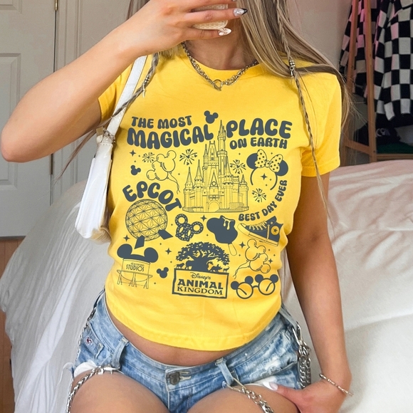 The Most Magical Place On Earth Disney World Trendy Graphic Crop Shirt - Picture 1 of 16